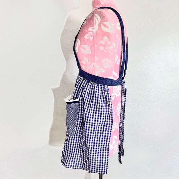 Vintage 60s Blue Plaid House Wife Belted Apron Dress - Picture 4 of 5